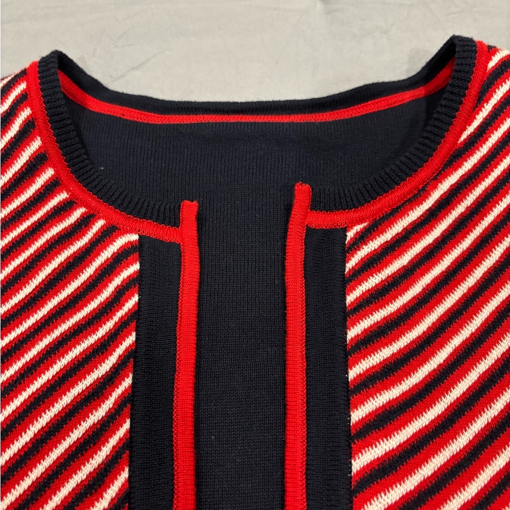 CAbi blue and red striped reversible sweater, size large. Thick soft material. - Picture 8 of 9